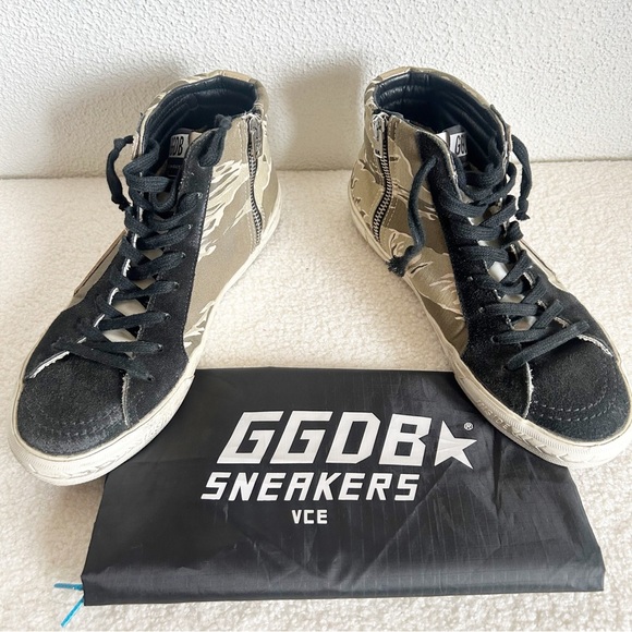 Golden Goose Slide Camo Black Suede Canvas High Top Sneakers Size EU 37 - Picture 2 of 15
